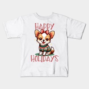 Happy Holidays Cute Christmas Puppy Kids T-Shirt